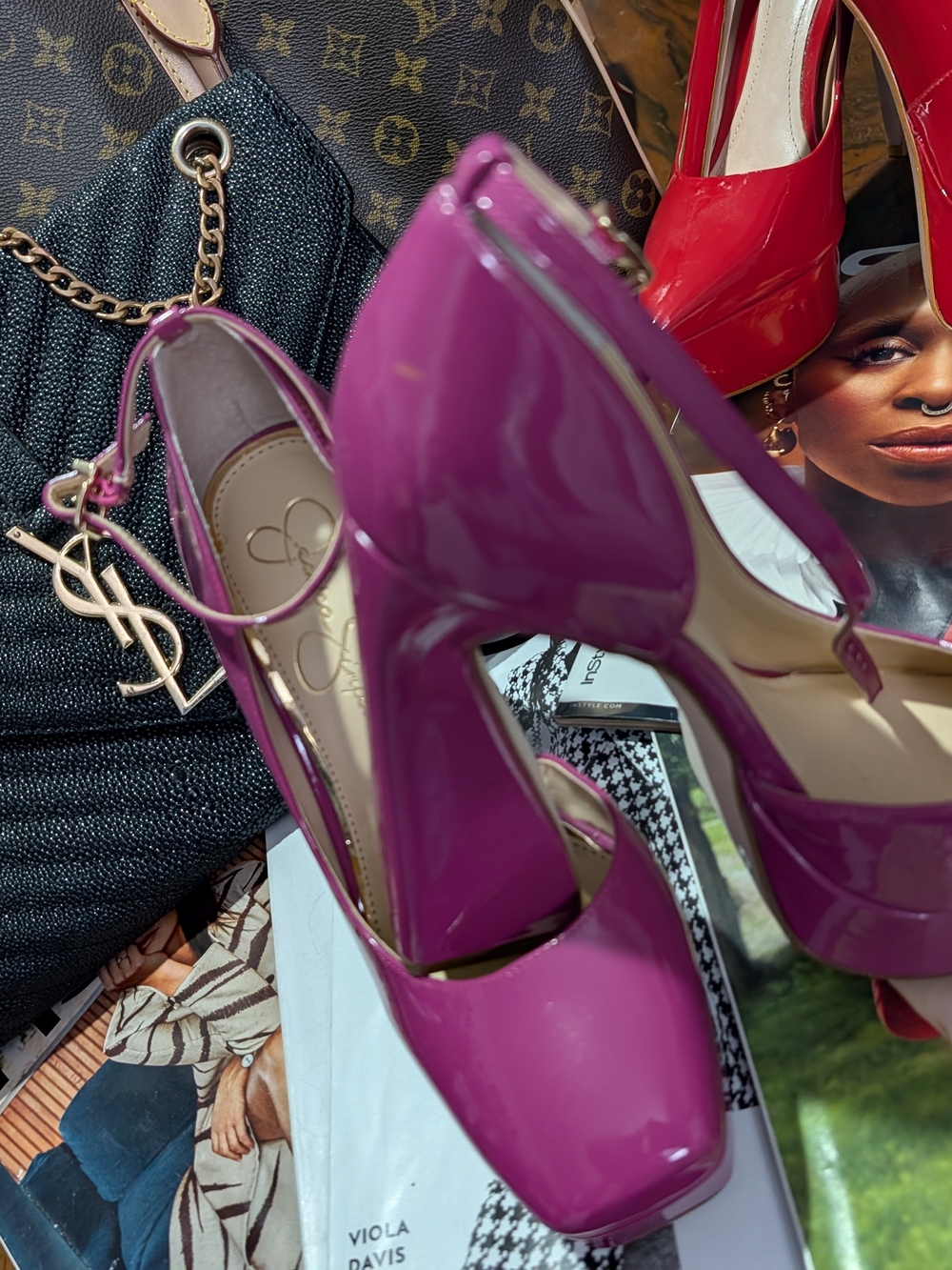 Jessica Simpson Glossy Magenta Platform Pumps with Ankle Strap